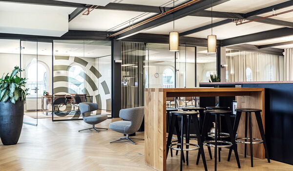 Rooms of the Kontora Family Office with bar chairs