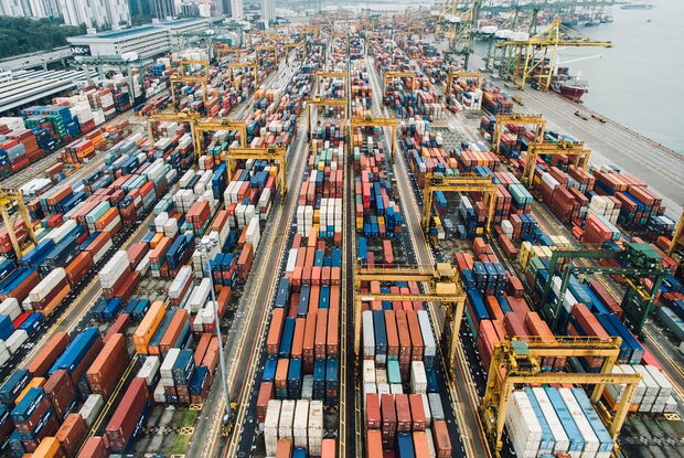 A Container Port filmed from high above