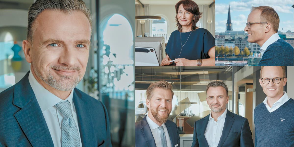 Vier verschiedene Leute aus dem Kontora Family Office sind in einer Collage dargestellt